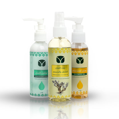 Authentic Omani Frankincense Body Care Gift Set: Lotion 100ml + Body Wash 100ml + Hair Oil