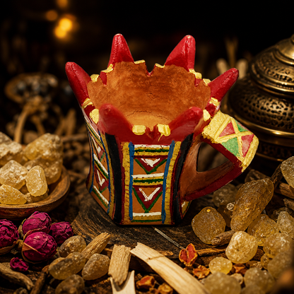 Authentic Omani Ceramic Frankincense Burner - Hexagonal Traditional Incense Holder