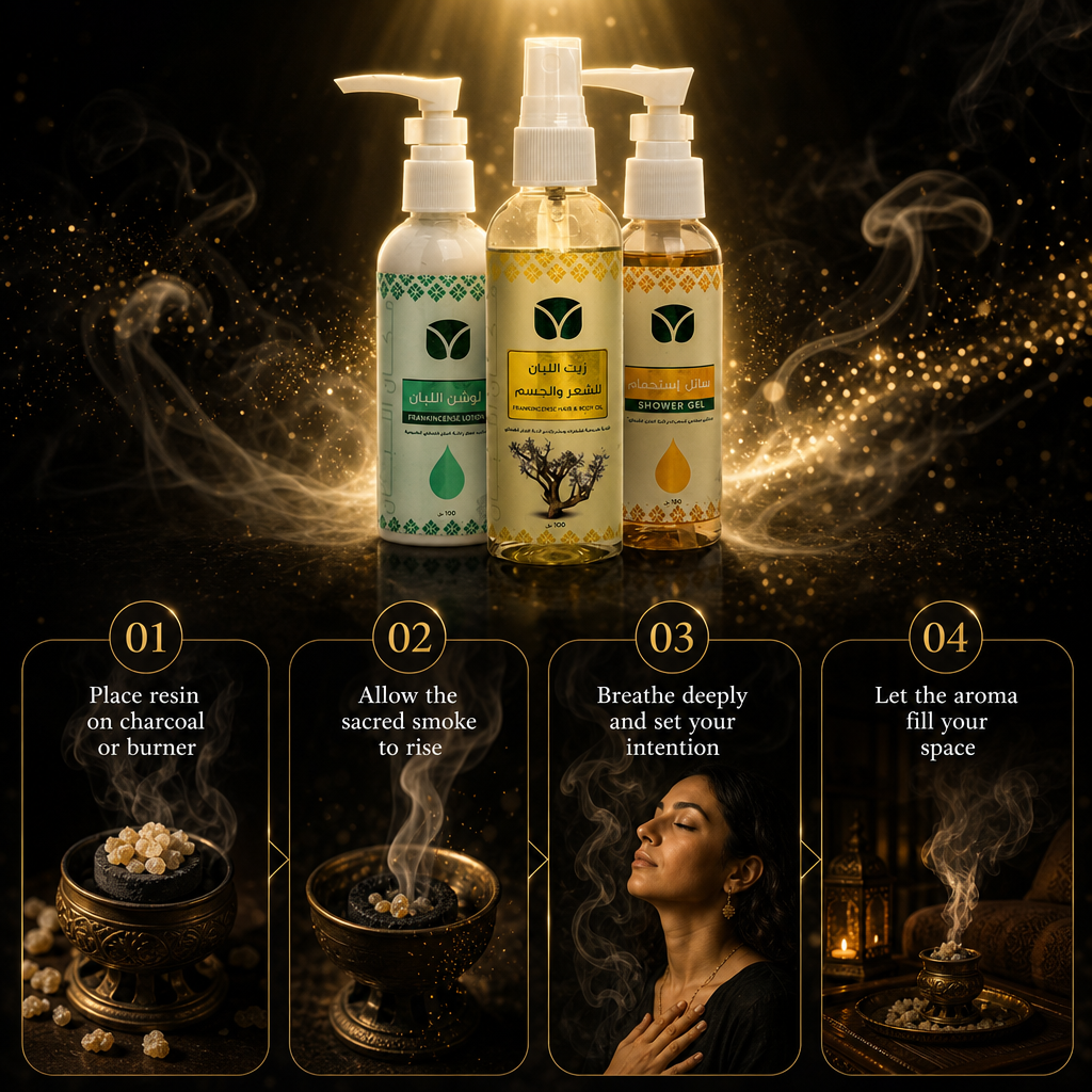 Authentic Omani Frankincense Body Care Gift Set: Lotion 100ml + Body Wash 100ml + Hair Oil